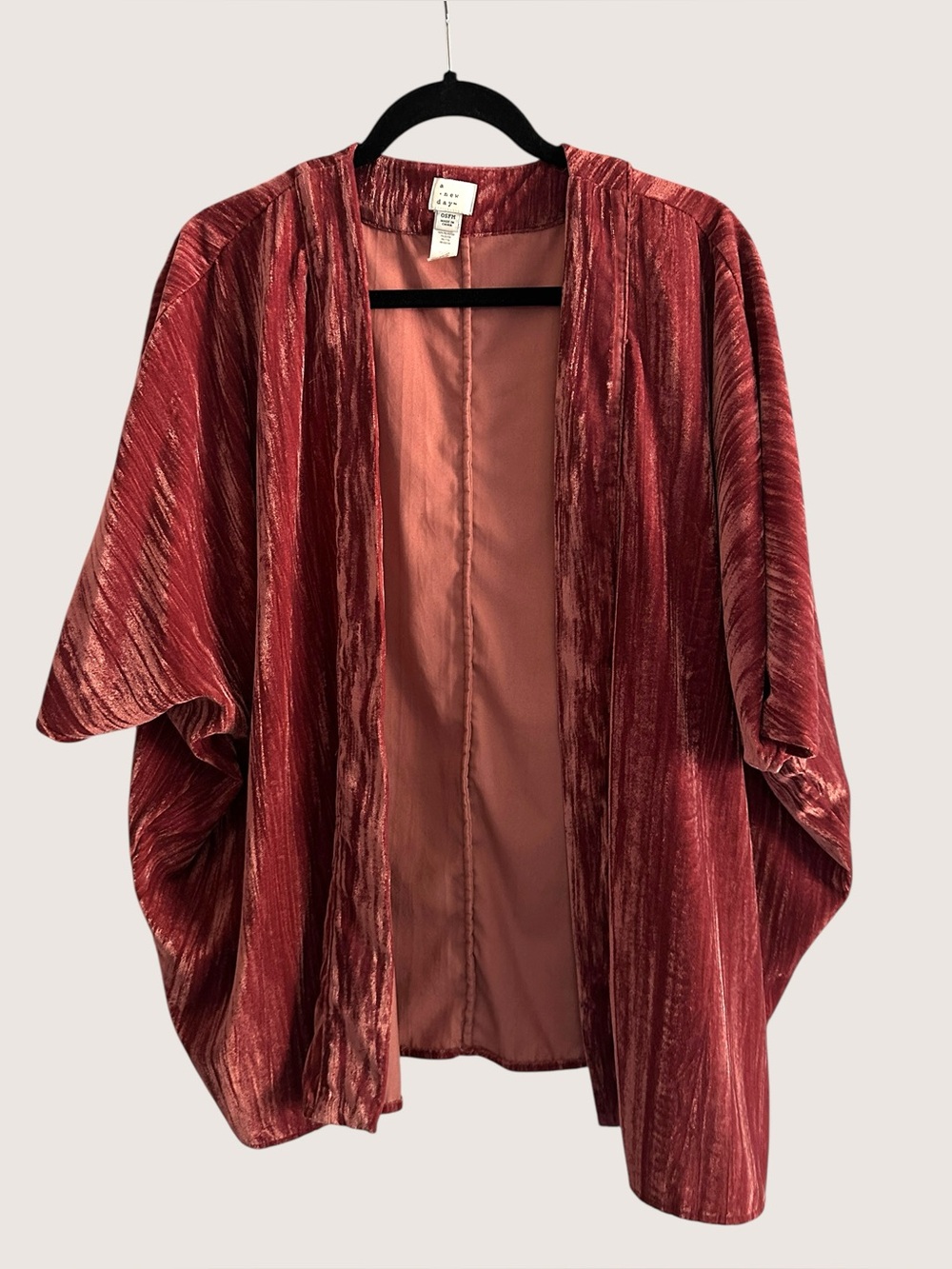 A New Day Burgundy Crushed Velvet/Velour Kimono Cardigan, One Size